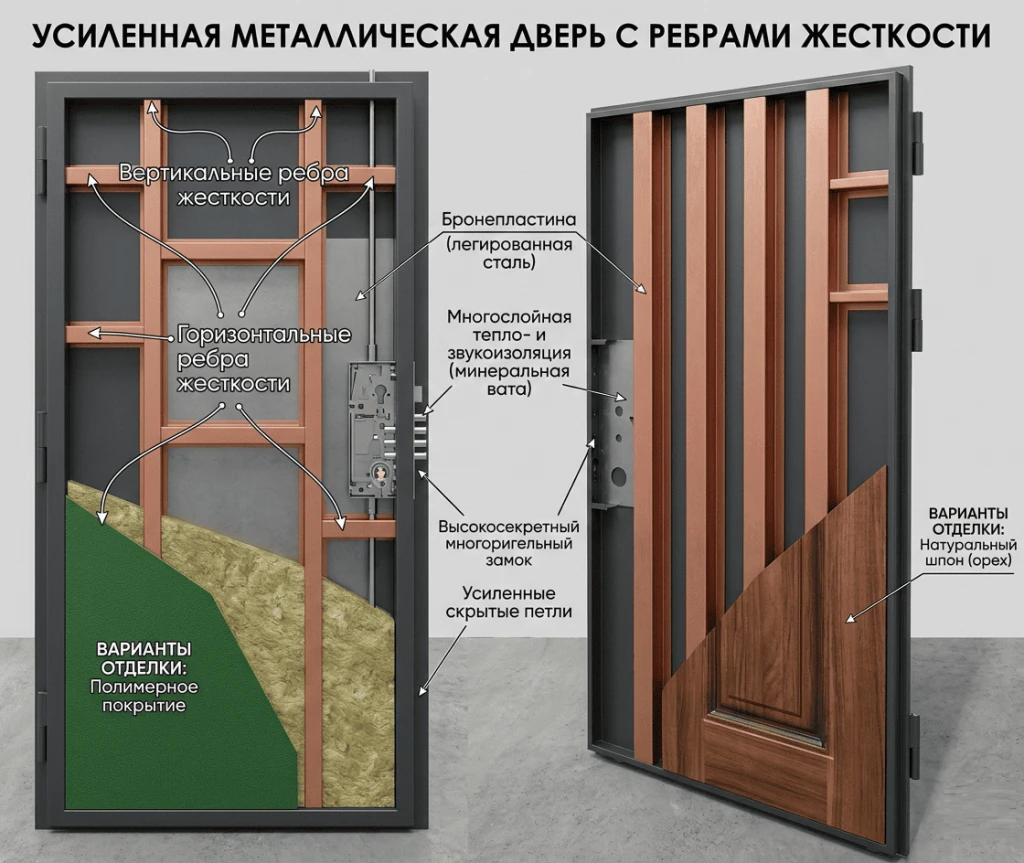 Усиленная металлическая дверь с ребрами жесткости Усиленная металлическая дверь с ребрами жесткости